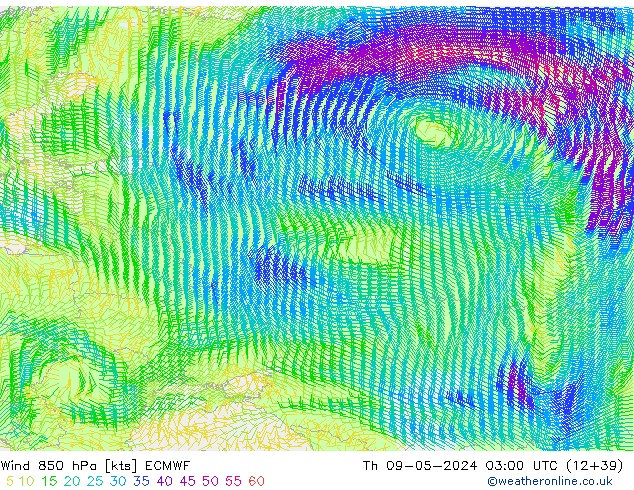 ветер 850 гПа ECMWF чт 09.05.2024 03 UTC