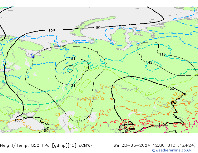 Z500/Rain (+SLP)/Z850 ECMWF We 08.05.2024 12 UTC