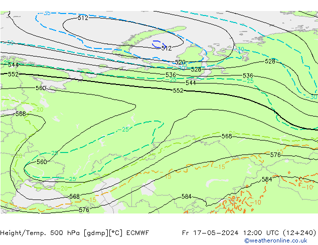 Hoogte/Temp. 500 hPa ECMWF vr 17.05.2024 12 UTC
