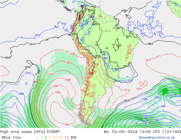 High wind areas ECMWF Mo 13.05.2024 12 UTC