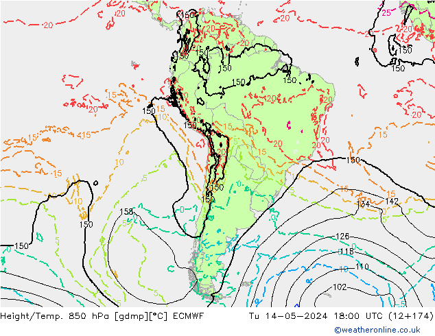 Géop./Temp. 850 hPa ECMWF mar 14.05.2024 18 UTC