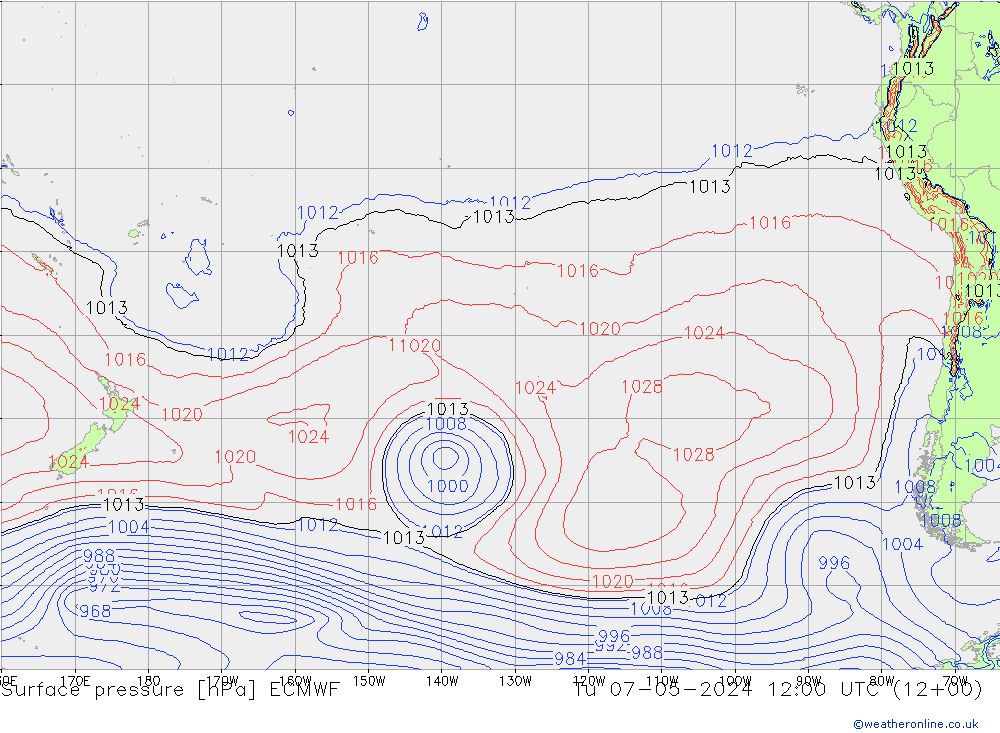 Atmosférický tlak ECMWF Út 07.05.2024 12 UTC