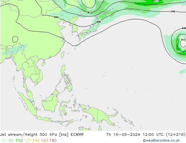 Jet stream/Height 300 hPa ECMWF Th 16.05.2024 12 UTC