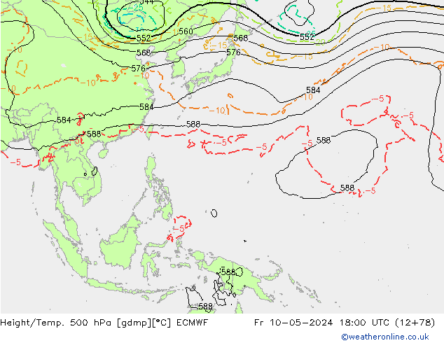 Z500/Rain (+SLP)/Z850 ECMWF Fr 10.05.2024 18 UTC