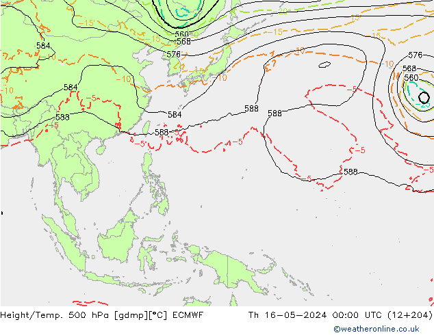 Z500/Yağmur (+YB)/Z850 ECMWF Per 16.05.2024 00 UTC