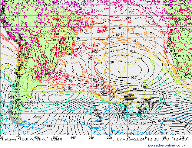 Theta-e 700hPa ECMWF di 07.05.2024 12 UTC