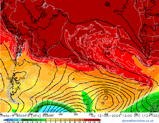 Theta-W 850hPa ECMWF Su 12.05.2024 12 UTC