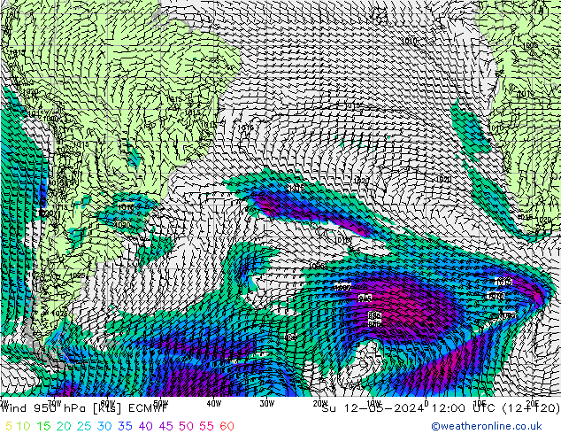 Vento 950 hPa ECMWF dom 12.05.2024 12 UTC