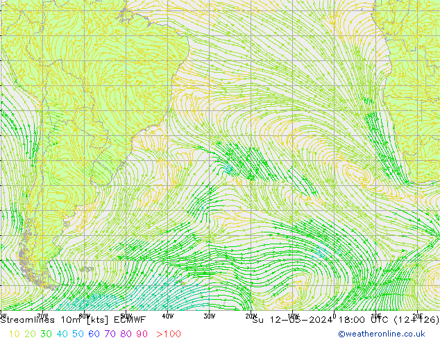 Linea di flusso 10m ECMWF dom 12.05.2024 18 UTC