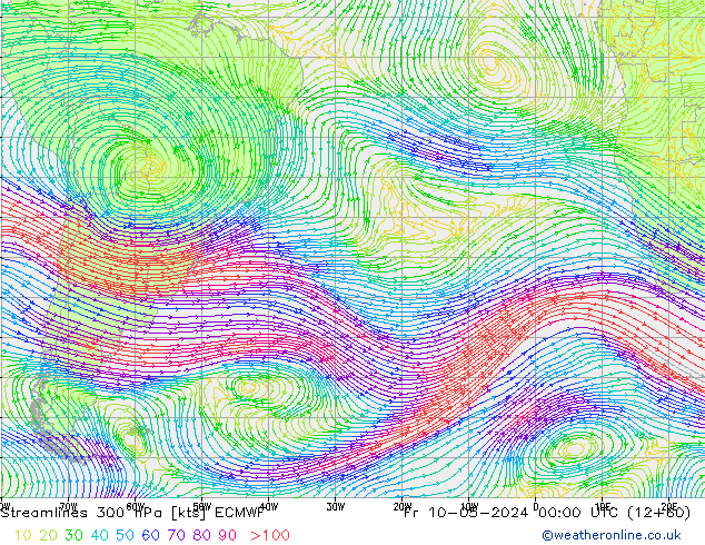 Streamlines 300 hPa ECMWF Fr 10.05.2024 00 UTC