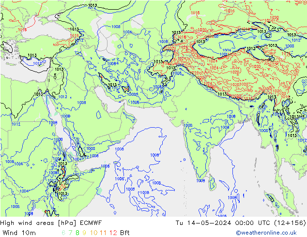 High wind areas ECMWF Út 14.05.2024 00 UTC