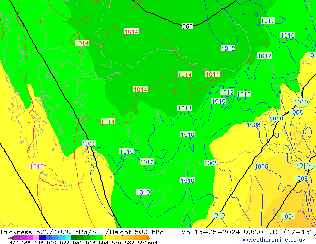 Schichtdicke 500-1000 hPa ECMWF Mo 13.05.2024 00 UTC