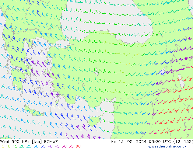 Wind 500 hPa ECMWF Mo 13.05.2024 06 UTC