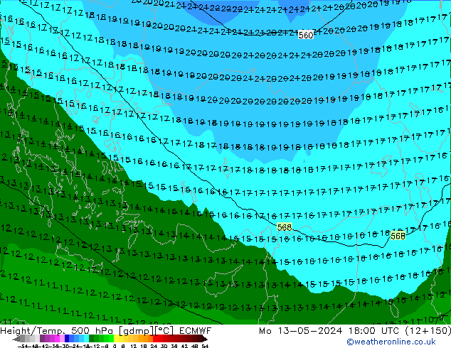 Height/Temp. 500 hPa ECMWF Mo 13.05.2024 18 UTC