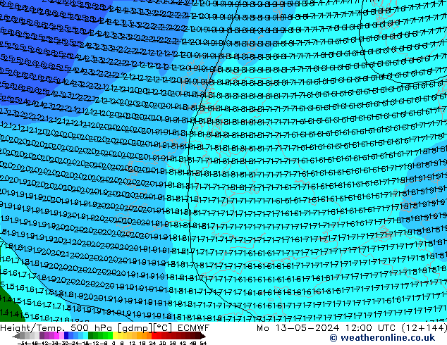 Z500/Yağmur (+YB)/Z850 ECMWF Pzt 13.05.2024 12 UTC