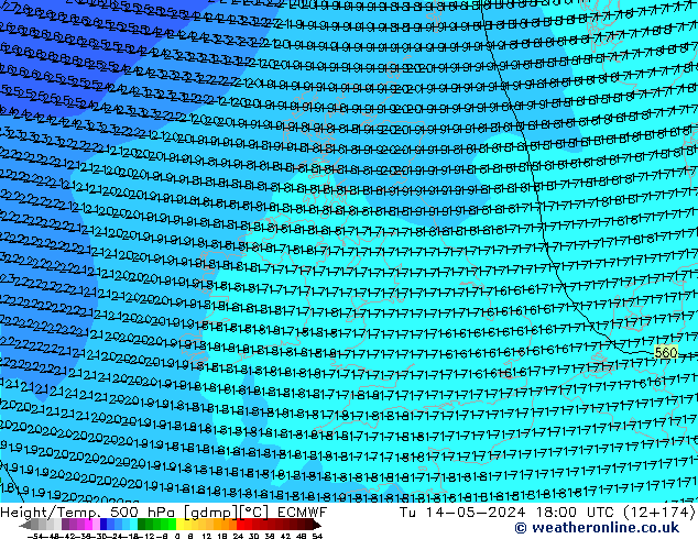 Z500/Rain (+SLP)/Z850 ECMWF Di 14.05.2024 18 UTC