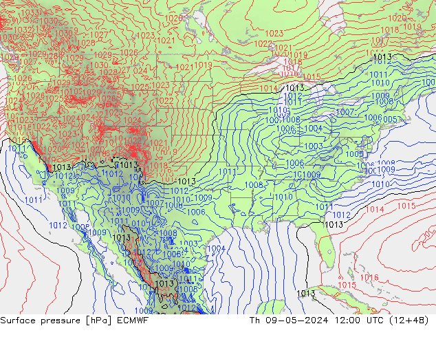 Pressione al suolo ECMWF gio 09.05.2024 12 UTC