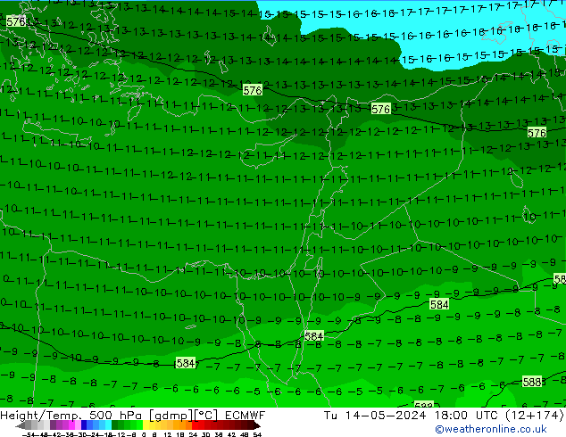 Z500/Yağmur (+YB)/Z850 ECMWF Sa 14.05.2024 18 UTC