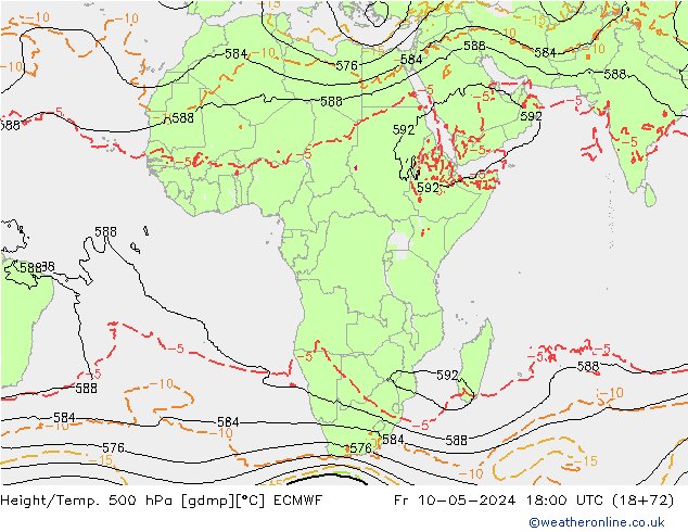 Height/Temp. 500 hPa ECMWF Sex 10.05.2024 18 UTC