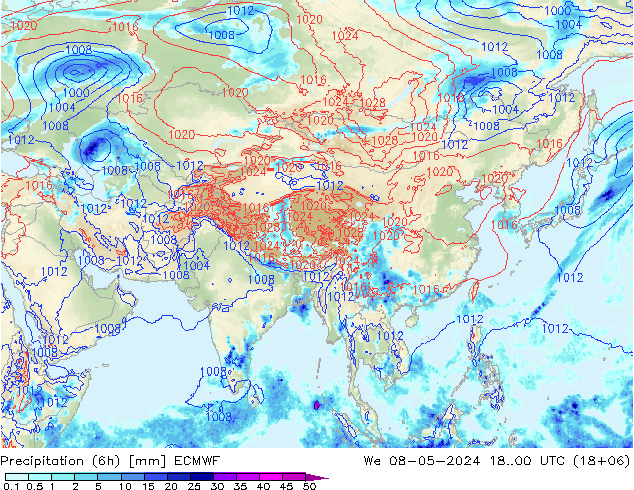 Precipitação (6h) ECMWF Qua 08.05.2024 00 UTC