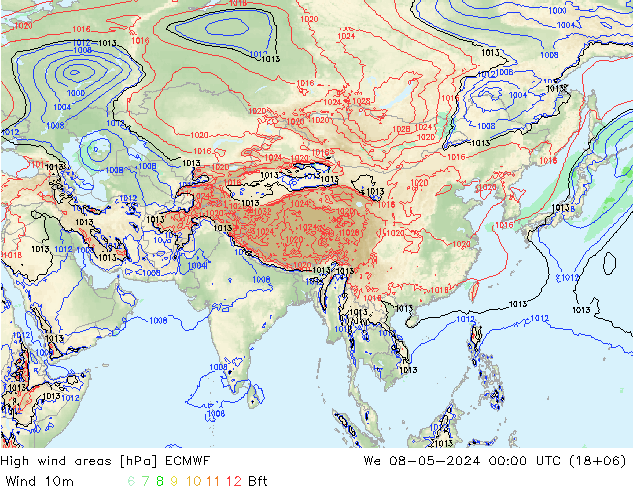 High wind areas ECMWF ср 08.05.2024 00 UTC