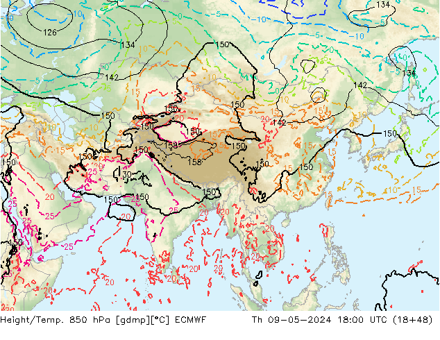 Z500/Rain (+SLP)/Z850 ECMWF czw. 09.05.2024 18 UTC