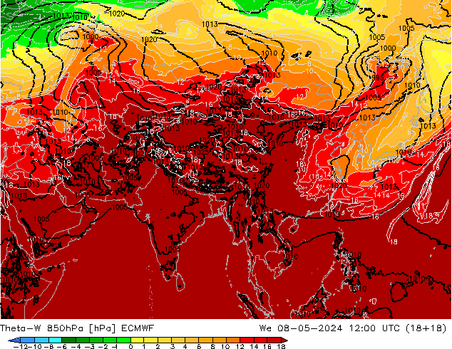 Theta-W 850hPa ECMWF Qua 08.05.2024 12 UTC