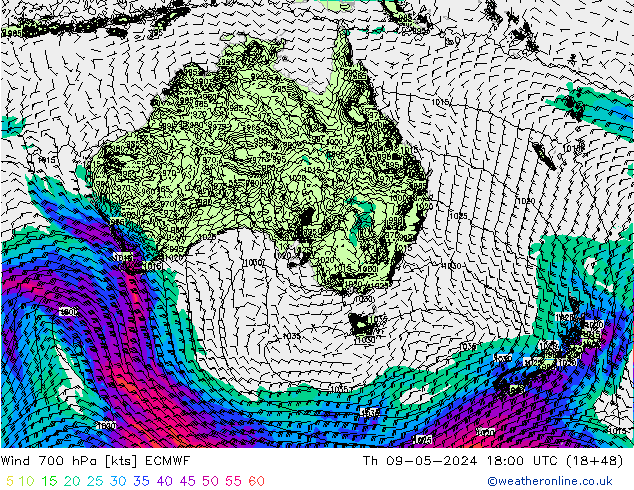 Wind 700 hPa ECMWF do 09.05.2024 18 UTC