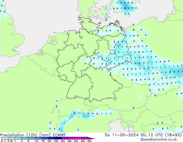 Precipitation (12h) ECMWF Sa 11.05.2024 12 UTC