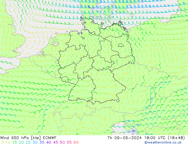 Prec 6h/Wind 10m/950 ECMWF Th 09.05.2024 18 UTC