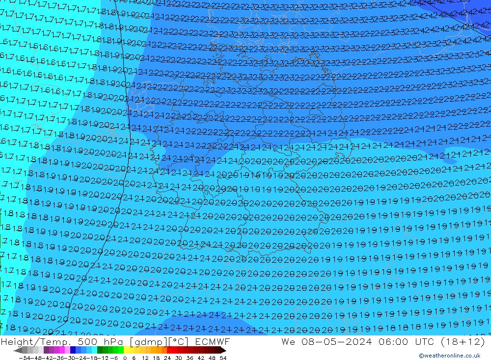 Z500/Rain (+SLP)/Z850 ECMWF Mi 08.05.2024 06 UTC