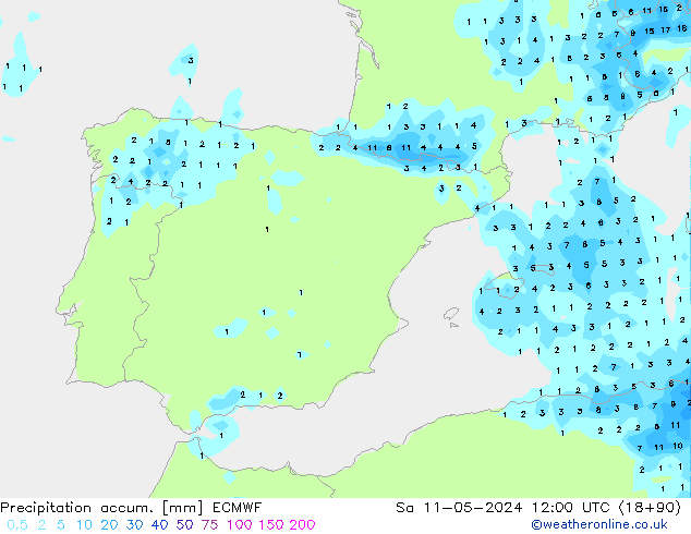 Precipitation accum. ECMWF so. 11.05.2024 12 UTC