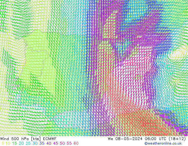 Wind 500 hPa ECMWF Mi 08.05.2024 06 UTC