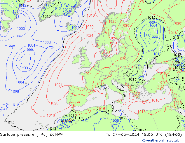 Pressione al suolo ECMWF mar 07.05.2024 18 UTC