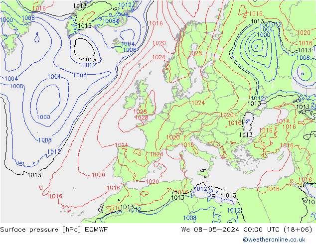 pressão do solo ECMWF Qua 08.05.2024 00 UTC