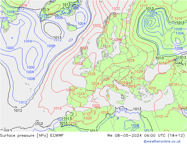 pressão do solo ECMWF Qua 08.05.2024 06 UTC