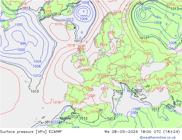 地面气压 ECMWF 星期三 08.05.2024 18 UTC