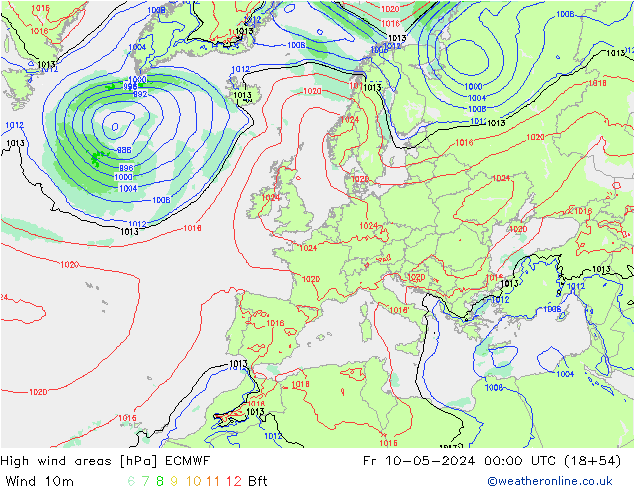 High wind areas ECMWF Fr 10.05.2024 00 UTC