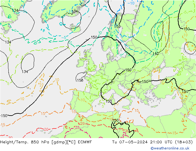 Height/Temp. 850 hPa ECMWF Di 07.05.2024 21 UTC