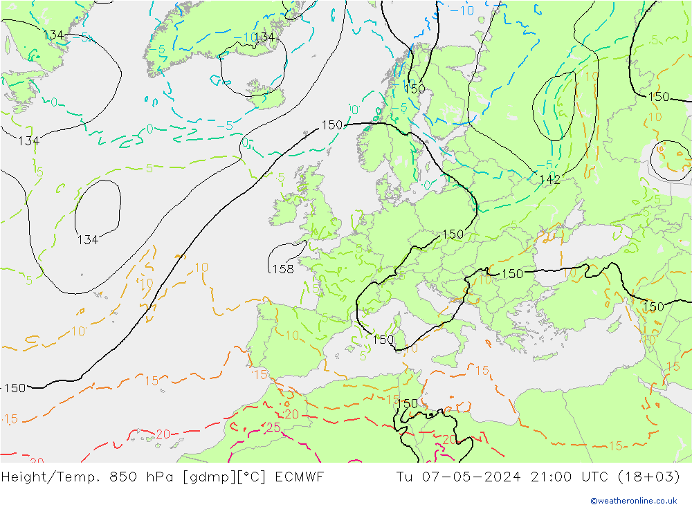 Hoogte/Temp. 850 hPa ECMWF di 07.05.2024 21 UTC