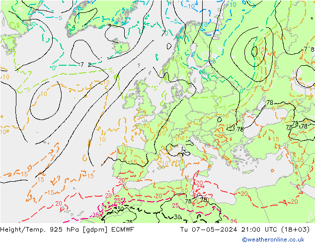 Height/Temp. 925 hPa ECMWF  07.05.2024 21 UTC
