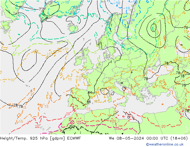 Height/Temp. 925 hPa ECMWF We 08.05.2024 00 UTC