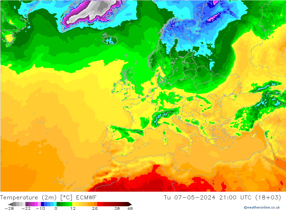 Temperatura (2m) ECMWF mar 07.05.2024 21 UTC