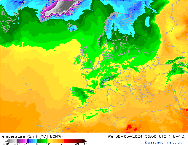 Temperatura (2m) ECMWF mer 08.05.2024 06 UTC