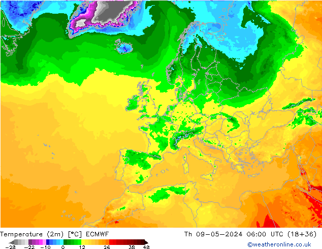 Temperature (2m) ECMWF Th 09.05.2024 06 UTC