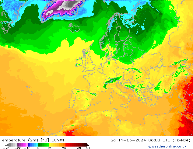 Temperature (2m) ECMWF Sa 11.05.2024 06 UTC