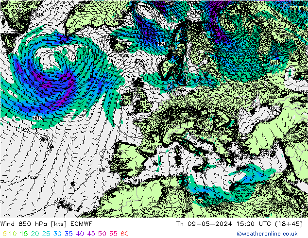 Wind 850 hPa ECMWF do 09.05.2024 15 UTC
