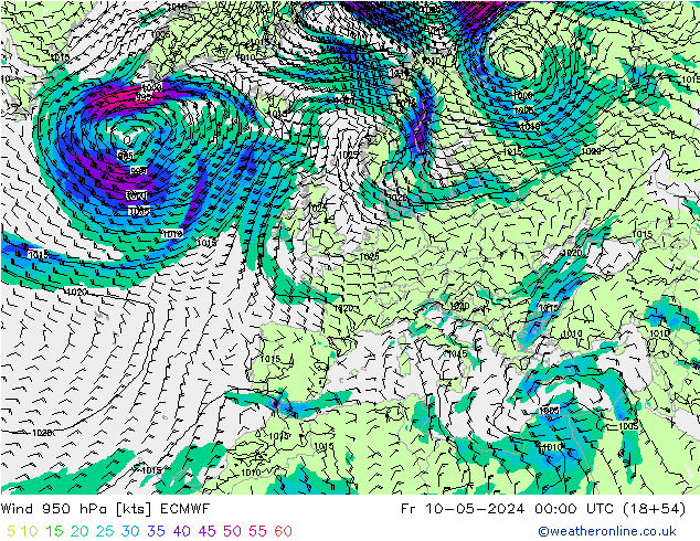 Wind 950 hPa ECMWF vr 10.05.2024 00 UTC