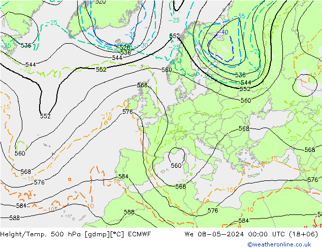 Z500/Rain (+SLP)/Z850 ECMWF 星期三 08.05.2024 00 UTC