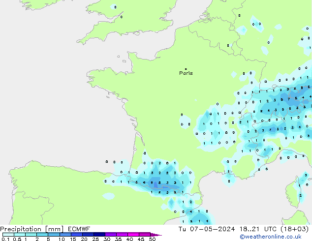 Precipitazione ECMWF mar 07.05.2024 21 UTC